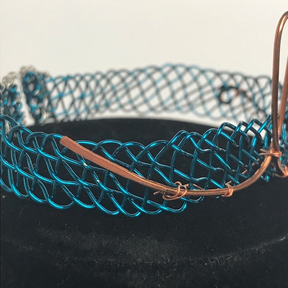 Teal Kumihimo Woven Wire Braid Cuff Love Bracelet - Picture 4 of 7